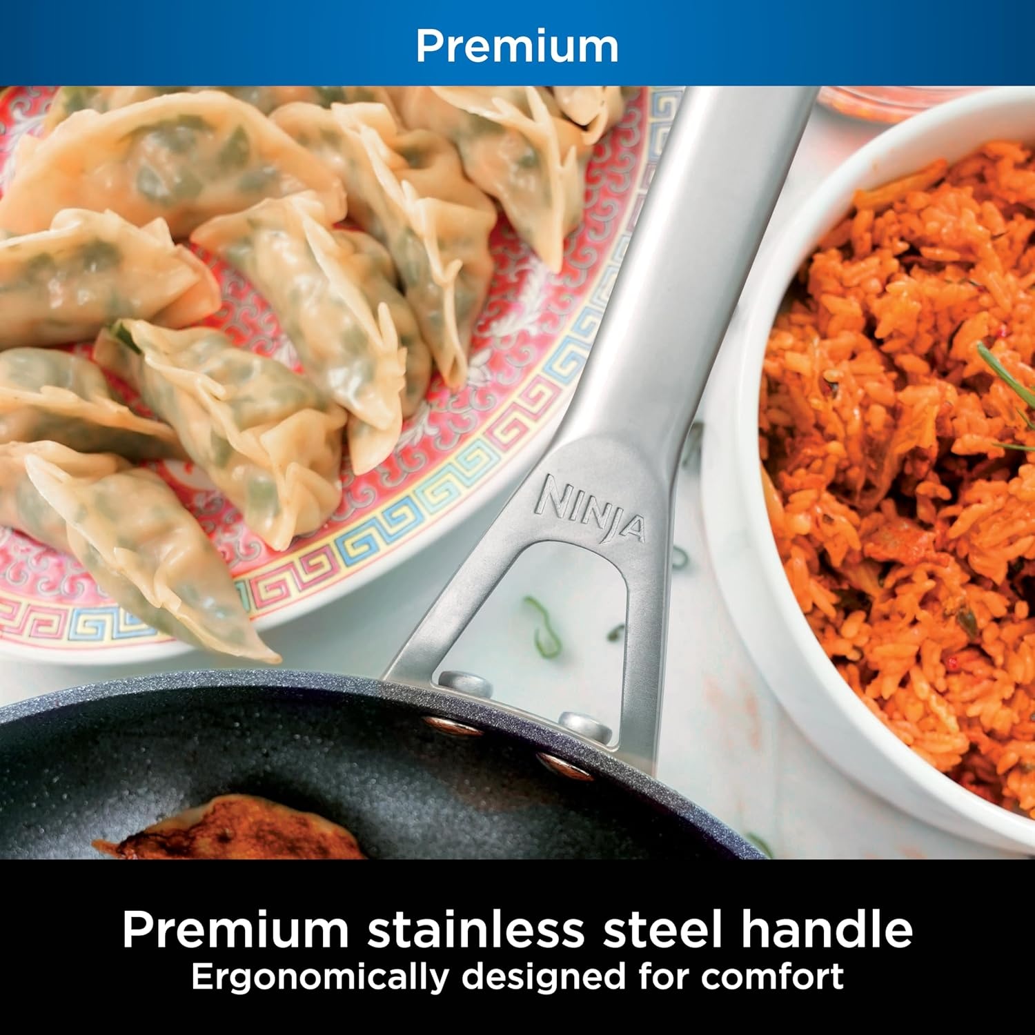 image:imageNinja C33000 Foodi NeverStick Premium 3Piece Cookware Set 12Inch Fry Pan 5Quart Saut Pan with Glass Lid HardAnodized Nonstick Durable amp Oven Safe to 500F Slate Grey8Piece Set