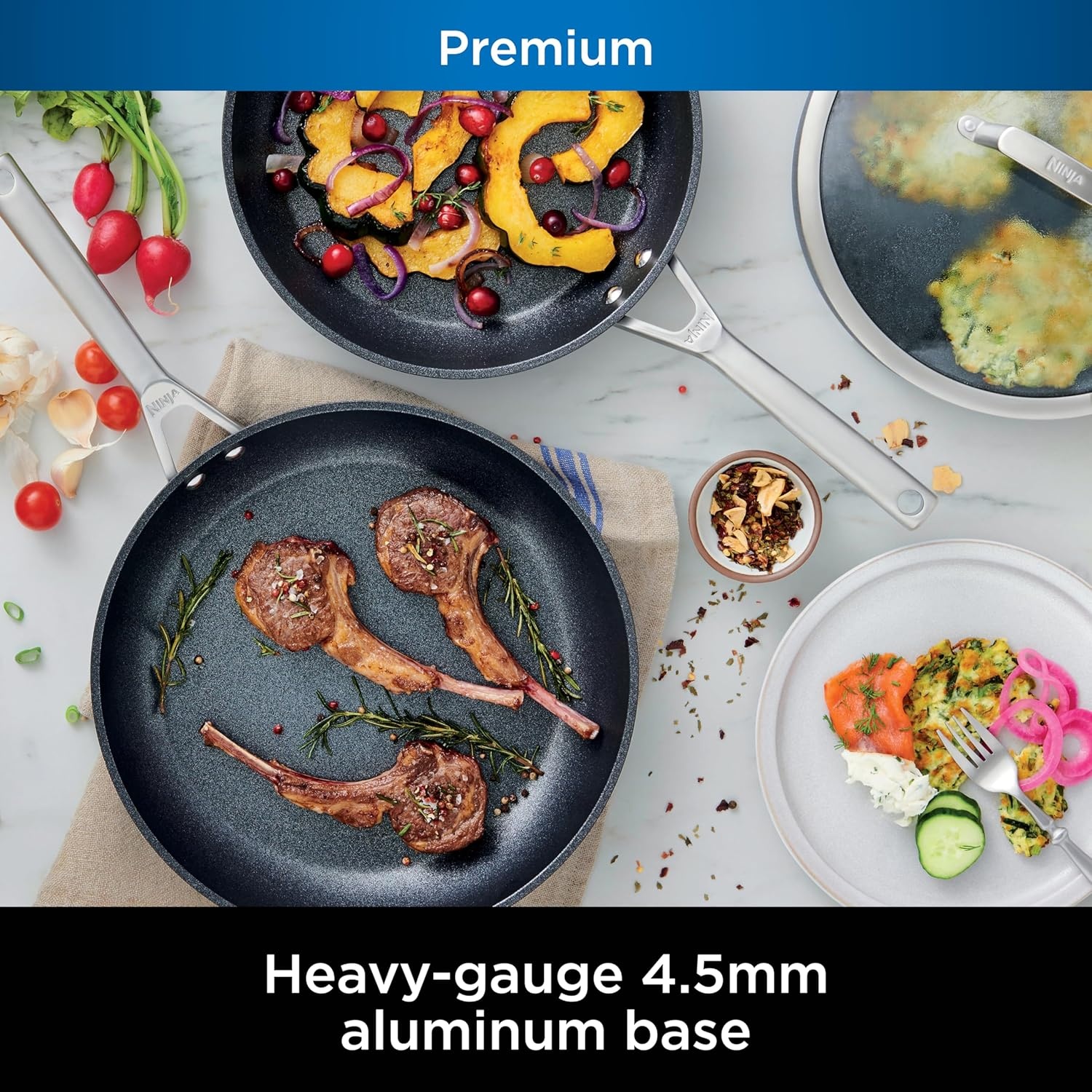 image:imageNinja C39600 Foodi NeverStick Premium HardAnodized 13Piece Cookware Set Guaranteed to Never Stick Nonstick Durable Oven Safe to 500F Grey