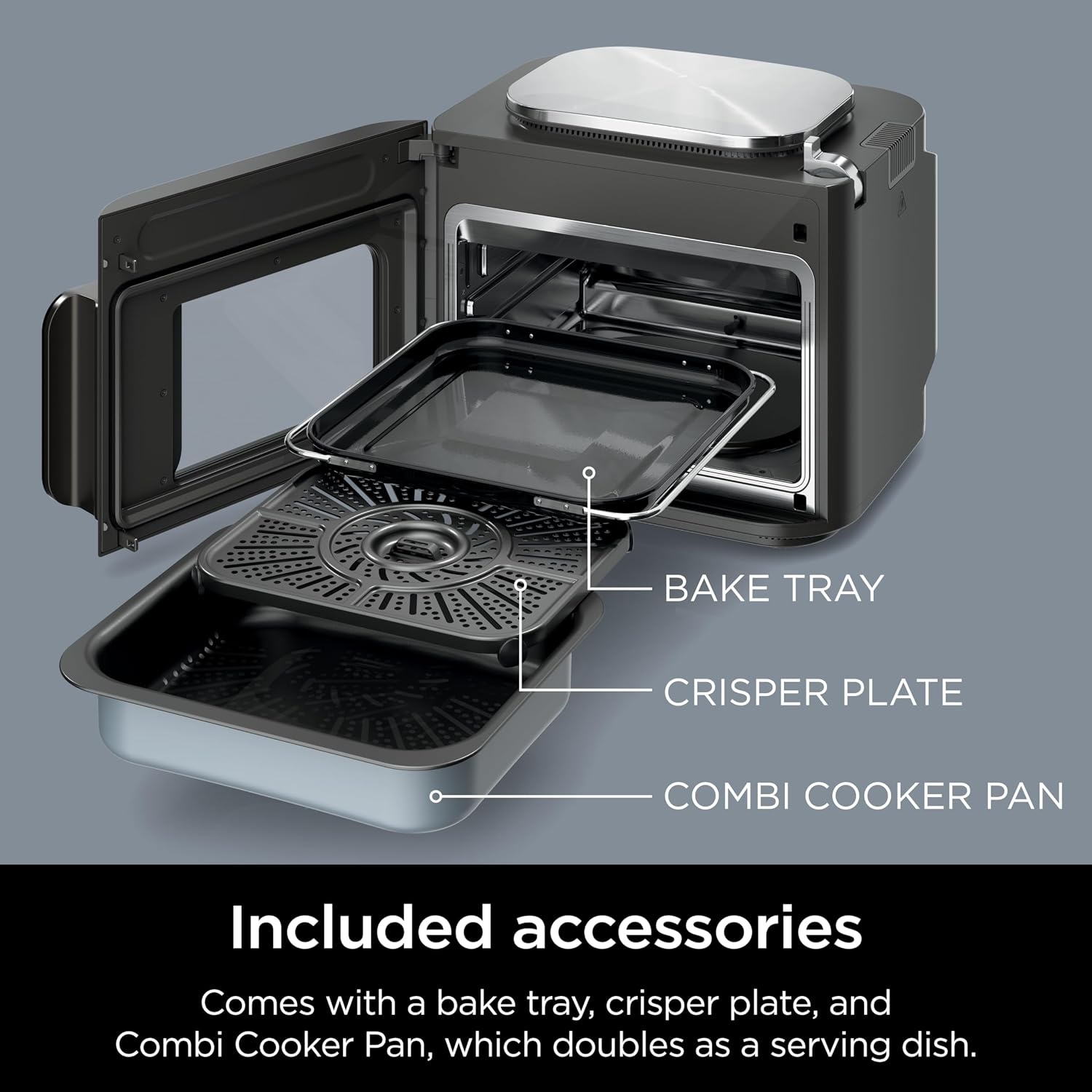 image:imageNinja Combi AllinOne Multicooker amp Air Fryer Stainless Steel SFP701 Cooks complete family meals in 15 mins HyperSteam Air Fry 14in1 Bake Roast Slow Cook amp more 3 accessories includedMulticooker