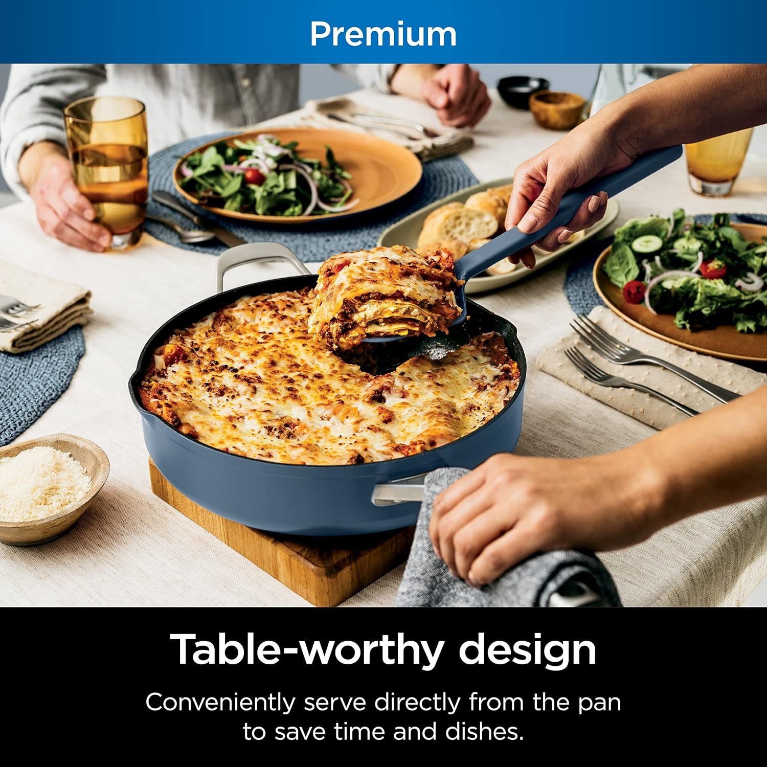 image:imageNinja Cookware Steamer Strainer Basket Glass Lid and Spatula Foodi NeverStick PossiblePan Premium Set with 4Quart Capacity Pan Nonstick Durable Oven Safe Cookware Cherry Tart CW102BLMacaron Blue