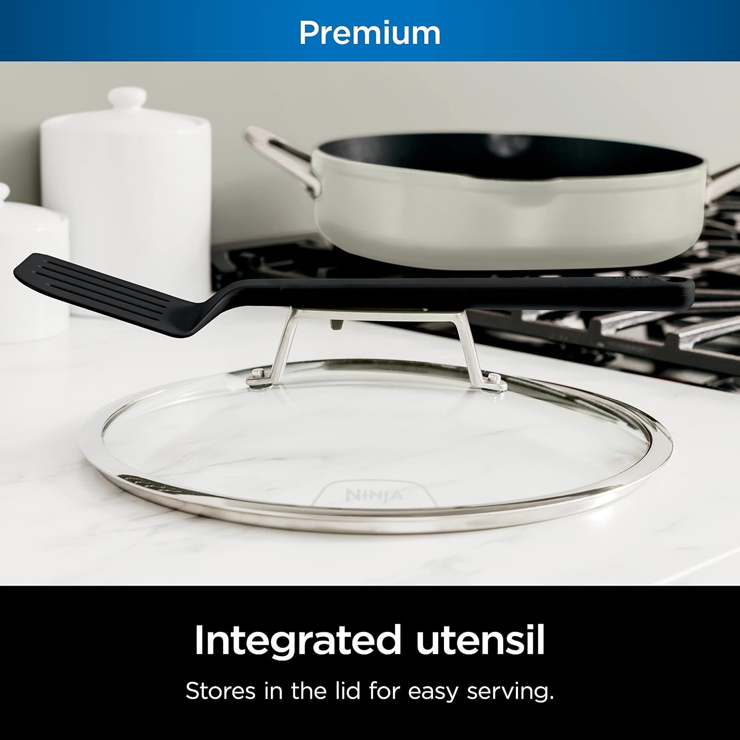 image:imageNinja Cookware Steamer Strainer Basket Glass Lid and Spatula Foodi NeverStick PossiblePan Premium Set with 4Quart Capacity Pan Nonstick Durable Oven Safe Cookware Cherry Tart CW102BLVanilla Bean