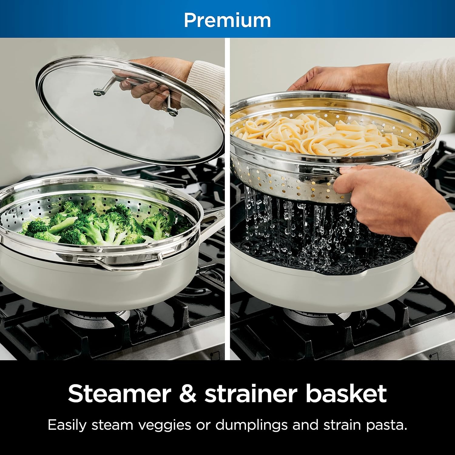 image:imageNinja Cookware Steamer Strainer Basket Glass Lid and Spatula Foodi NeverStick PossiblePan Premium Set with 4Quart Capacity Pan Nonstick Durable Oven Safe Cookware Cherry Tart CW102BLVanilla Bean