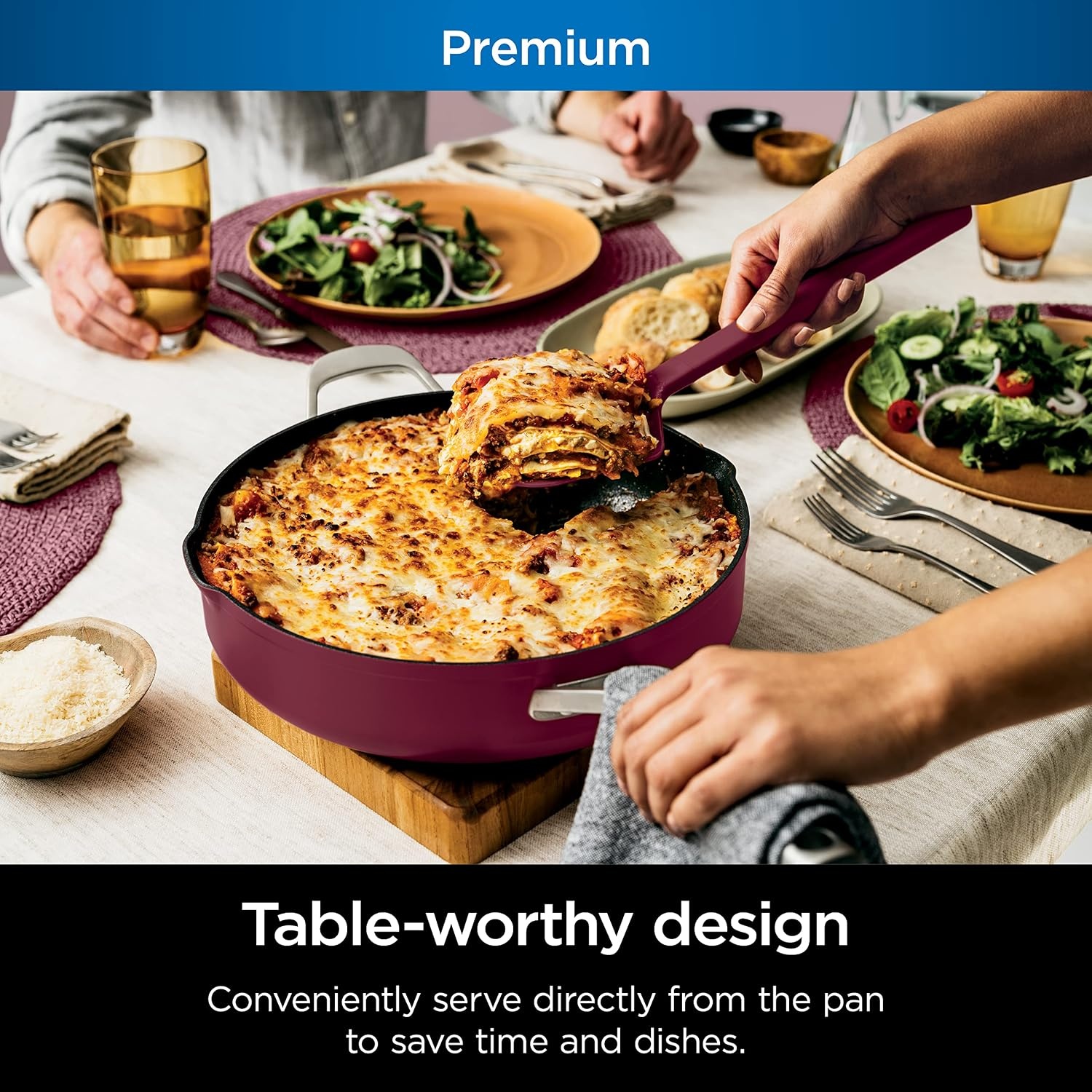 image:imageNinja Cookware Steamer Strainer Basket Glass Lid and Spatula Foodi NeverStick PossiblePan Premium Set with 4Quart Capacity Pan Nonstick Durable Oven Safe Cookware Cherry Tart CW102BLCherry Tart