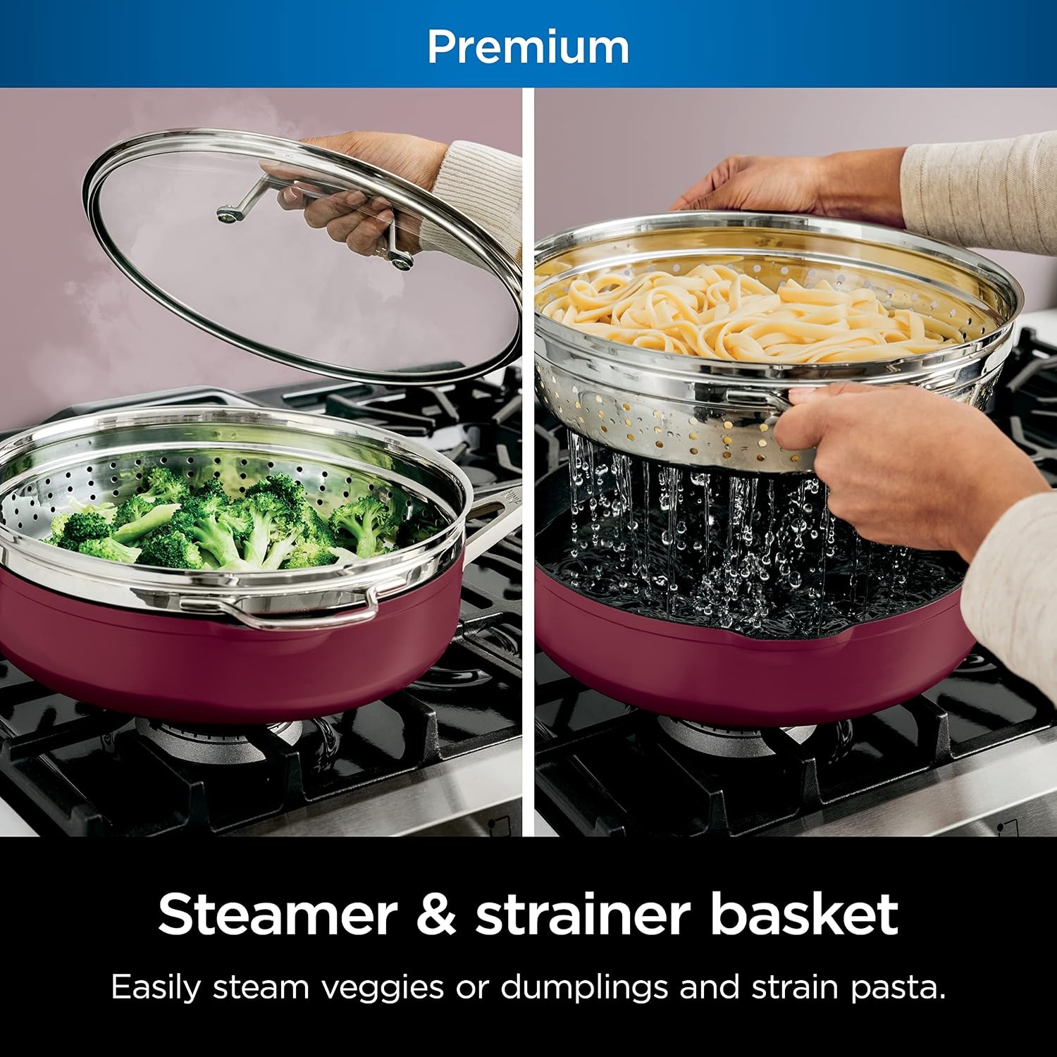 image:imageNinja Cookware Steamer Strainer Basket Glass Lid and Spatula Foodi NeverStick PossiblePan Premium Set with 4Quart Capacity Pan Nonstick Durable Oven Safe Cookware Cherry Tart CW102BLCherry Tart