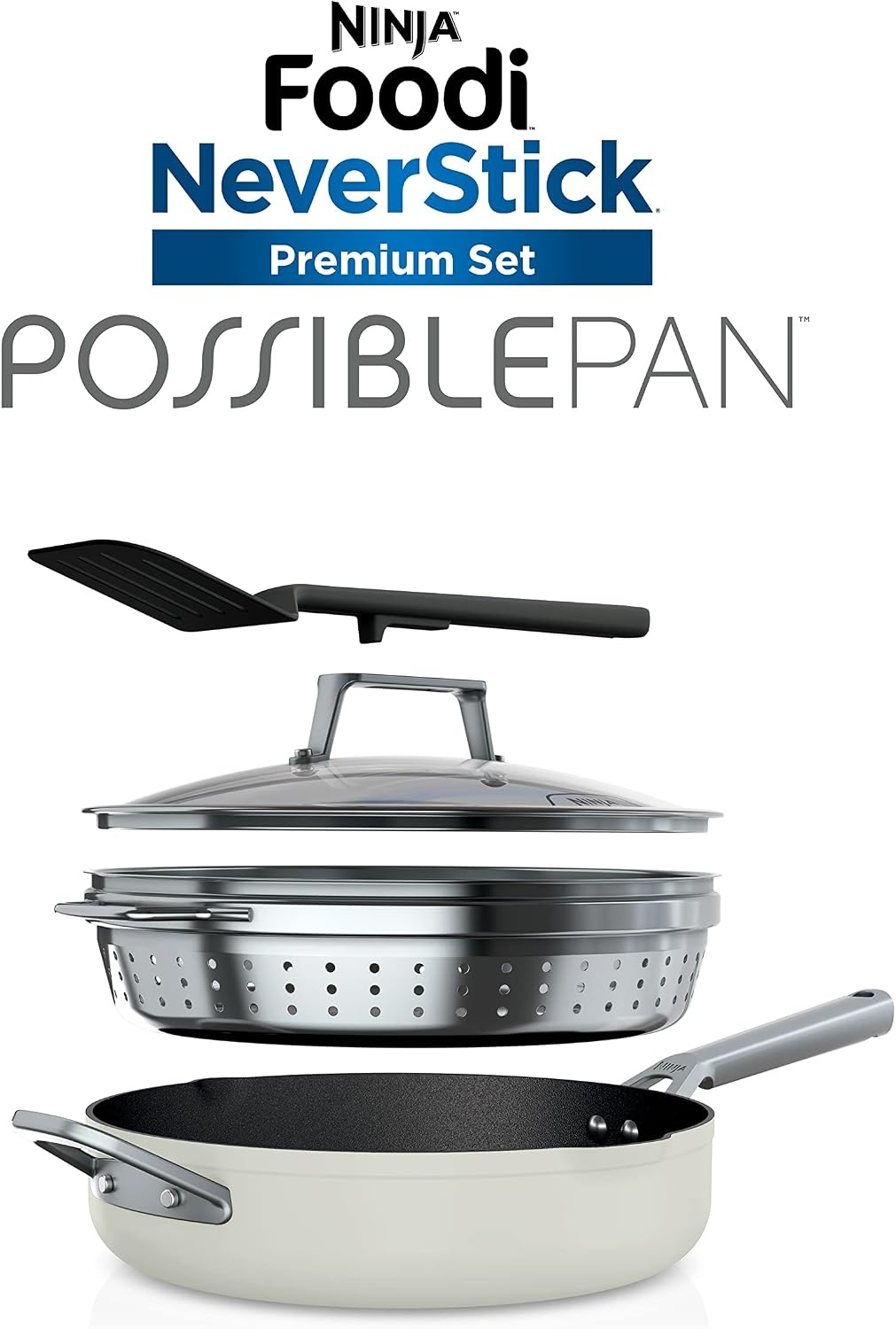 image:imageNinja Cookware Steamer Strainer Basket Glass Lid and Spatula Foodi NeverStick PossiblePan Premium Set with 4Quart Capacity Pan Nonstick Durable Oven Safe Cookware Cherry Tart CW102BLVanilla Bean