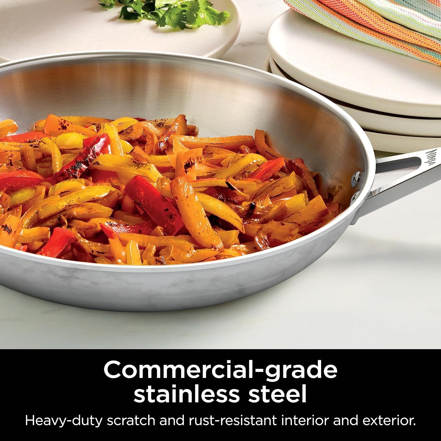 image:imageNinja EverClad 1025 Fry Pan TriPly Stainless C90026 Triply 1810 stainless pure aluminum core No warping hot spots All stovetops amp induction compatible Oven safe to 600F12 Piece Set