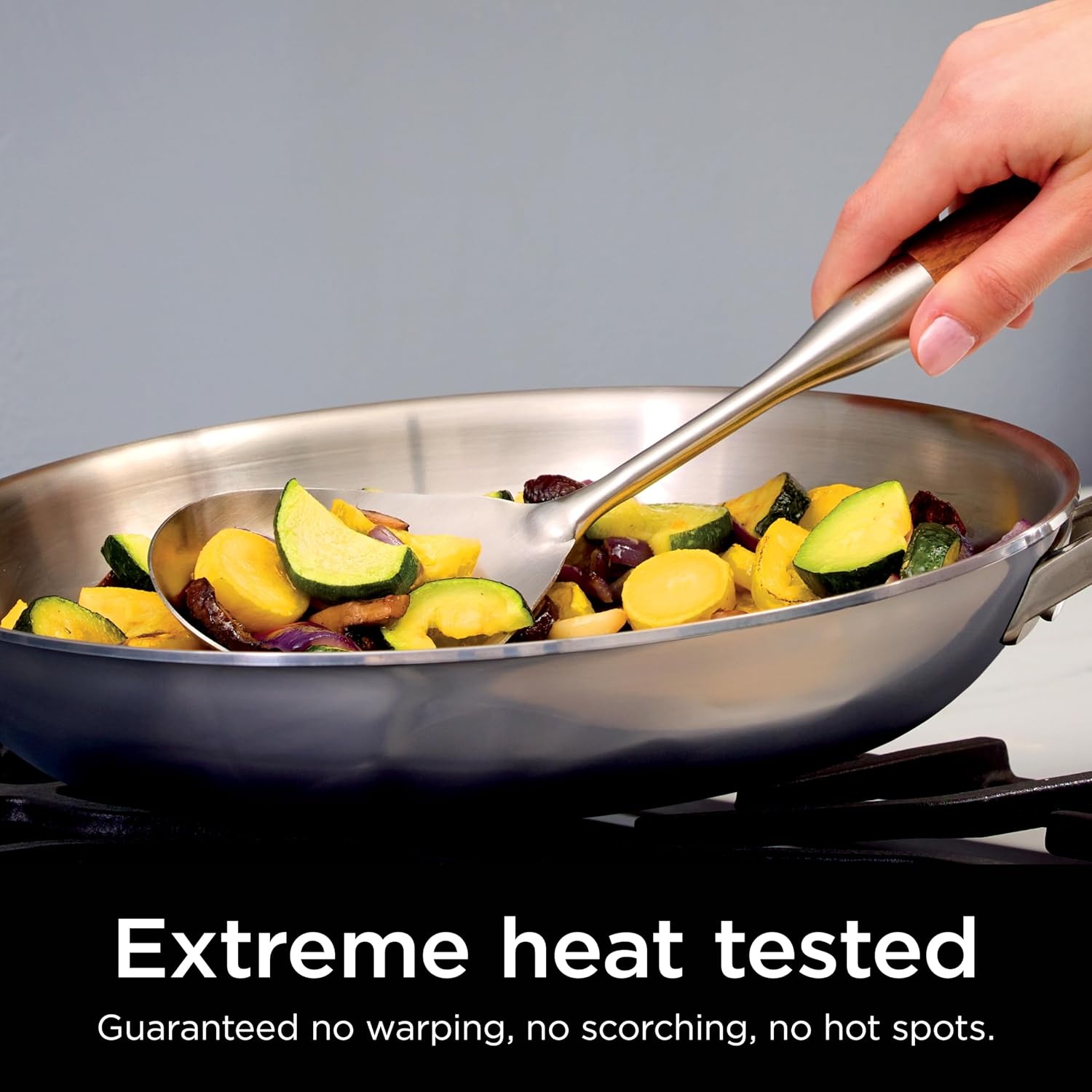 image:imageNinja EverClad 1025 Fry Pan TriPly Stainless C90026 Triply 1810 stainless pure aluminum core No warping hot spots All stovetops amp induction compatible Oven safe to 600F7 Piece Set
