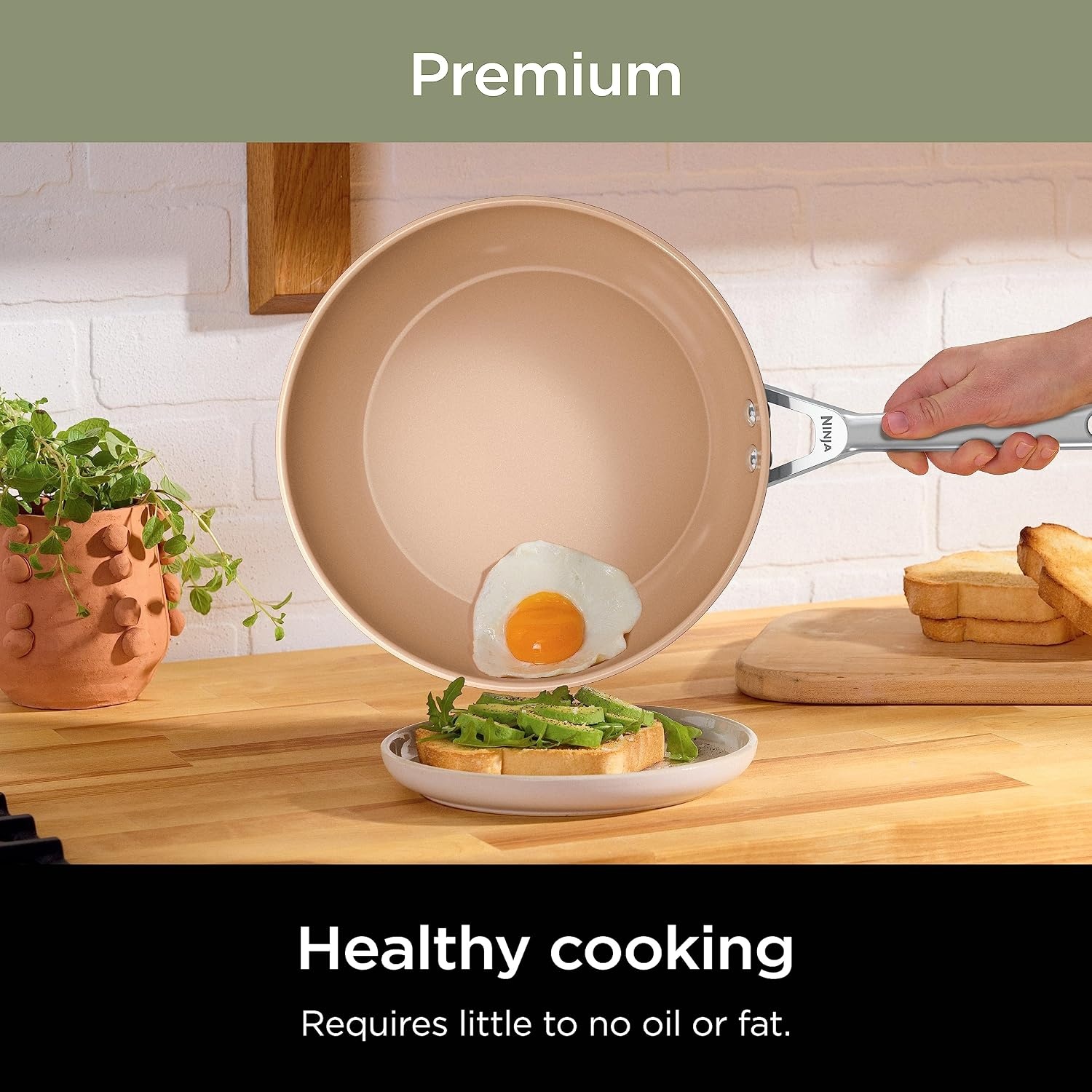 image:imageNinja Extended Life 1025 Fry Pan PTFEFree Dark Grey CW90026 5year nonstick via CeramicLock coating 5x more durable PTFEfree All stovetops amp induction compatible Oven safe 550F1025 Fry Pan