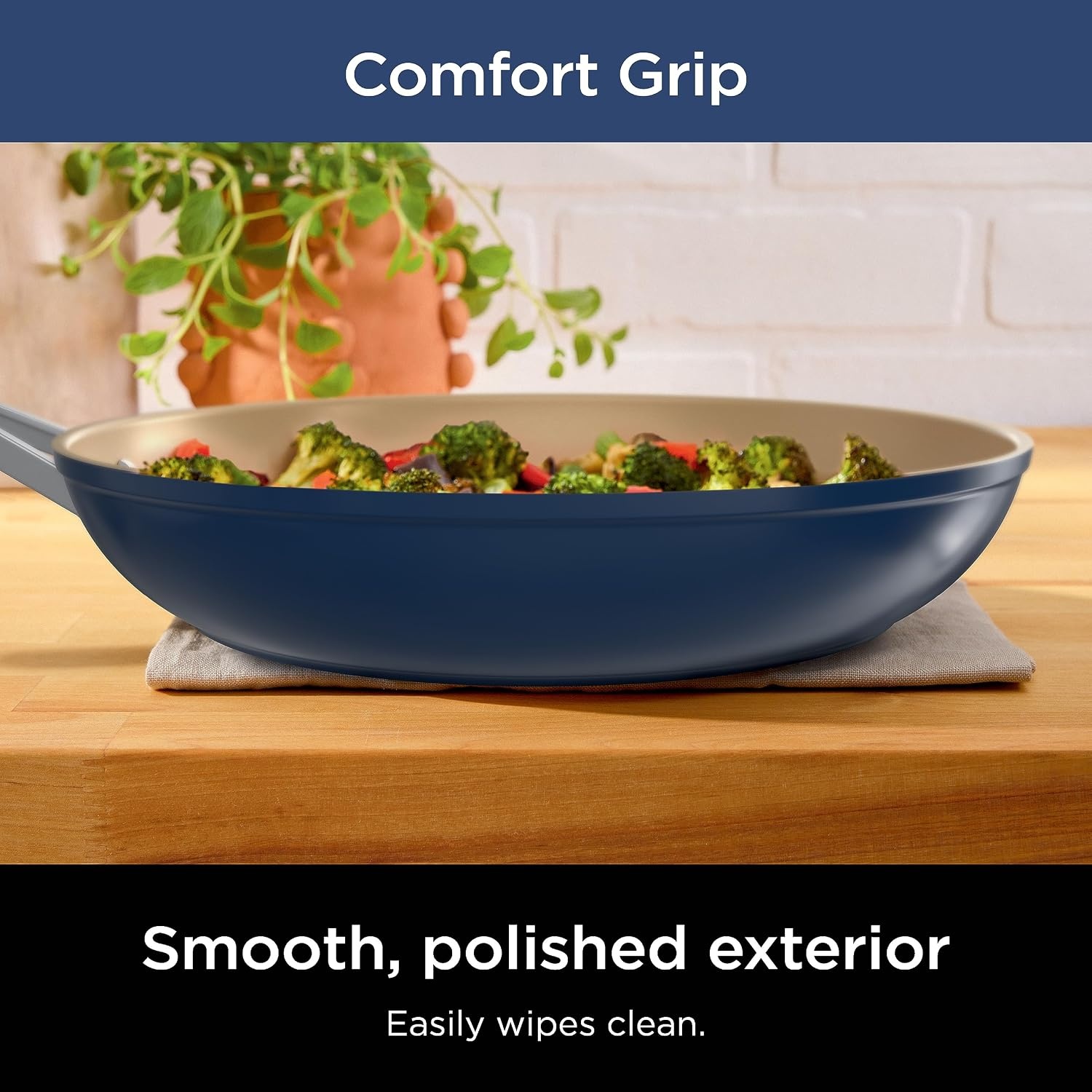image:imageNinja Extended Life Ceramic 1025 Fry Pan with Comfort Grip Nonstick Fry Pans Pots PTFE Free Healthy Cooking Oven Safe Dishwasher Safe All Stovetops amp Induction Compatible Navy Blue CW400261025 Blue Fry Pan