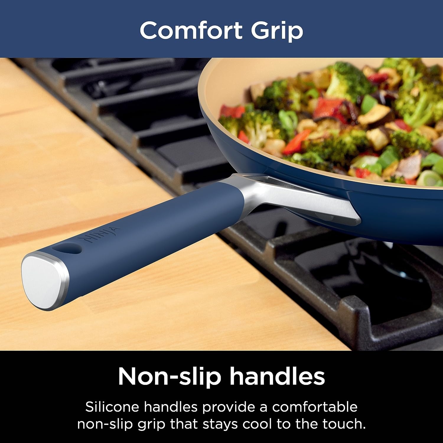image:imageNinja Extended Life Ceramic 1025 Fry Pan with Comfort Grip Nonstick Fry Pans Pots PTFE Free Healthy Cooking Oven Safe Dishwasher Safe All Stovetops amp Induction Compatible Navy Blue CW400261025 Blue Fry Pan