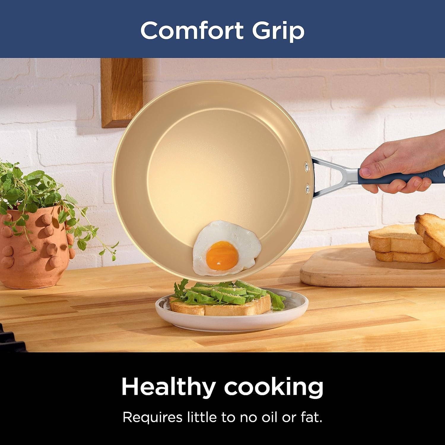 image:imageNinja Extended Life Ceramic 1025 Fry Pan with Comfort Grip Nonstick Fry Pans Pots PTFE Free Healthy Cooking Oven Safe Dishwasher Safe All Stovetops amp Induction Compatible Navy Blue CW400261025 Blue Fry Pan