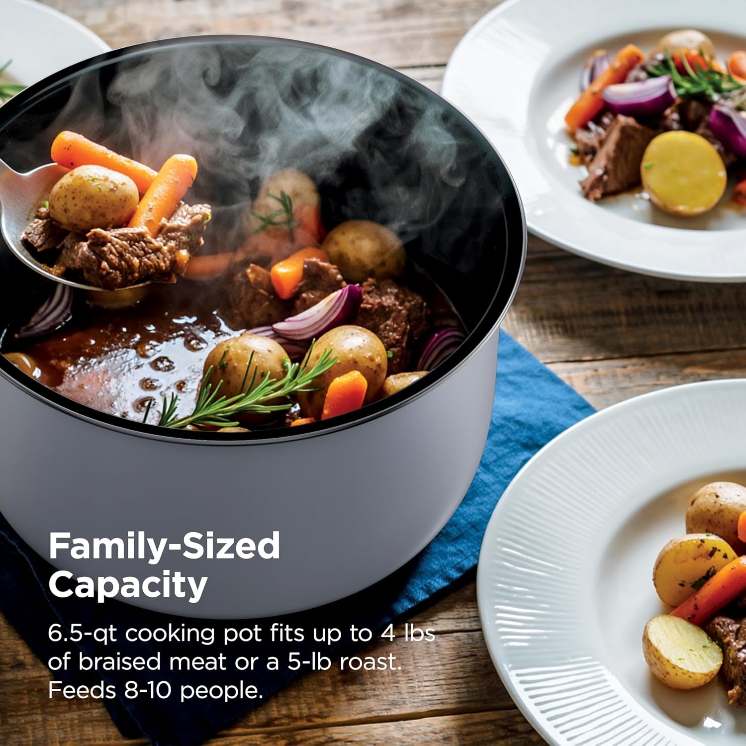 image:imageNinja HyperHeat 9in1 Pressure Cooker 65qt Blue Macaron PC201 Cooks 2X faster Sear Saut Slow Cook Steam amp Sous Vide 1200W PFASfree pot removable SimpliServe pot for easy servingWhite
