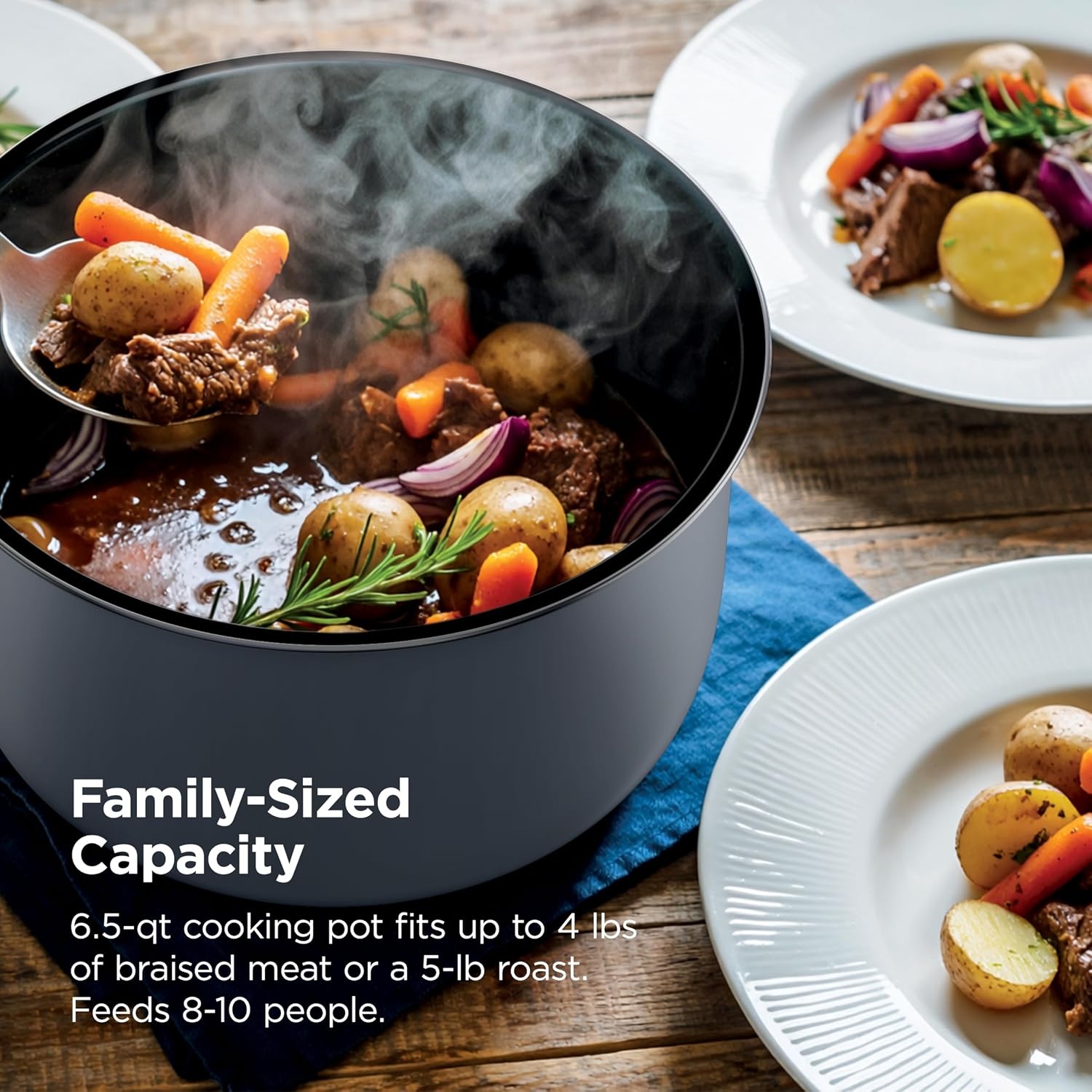 image:imageNinja HyperHeat 9in1 Pressure Cooker 65qt Blue Macaron PC201 Cooks 2X faster Sear Saut Slow Cook Steam amp Sous Vide 1200W PFASfree pot removable SimpliServe pot for easy servingStone Purple