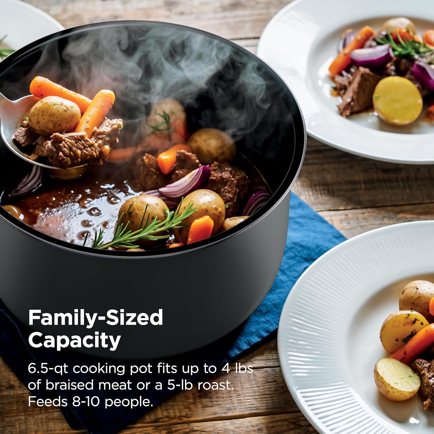 image:imageNinja HyperHeat 9in1 Pressure Cooker 65qt Blue Macaron PC201 Cooks 2X faster Sear Saut Slow Cook Steam amp Sous Vide 1200W PFASfree pot removable SimpliServe pot for easy servingGrey
