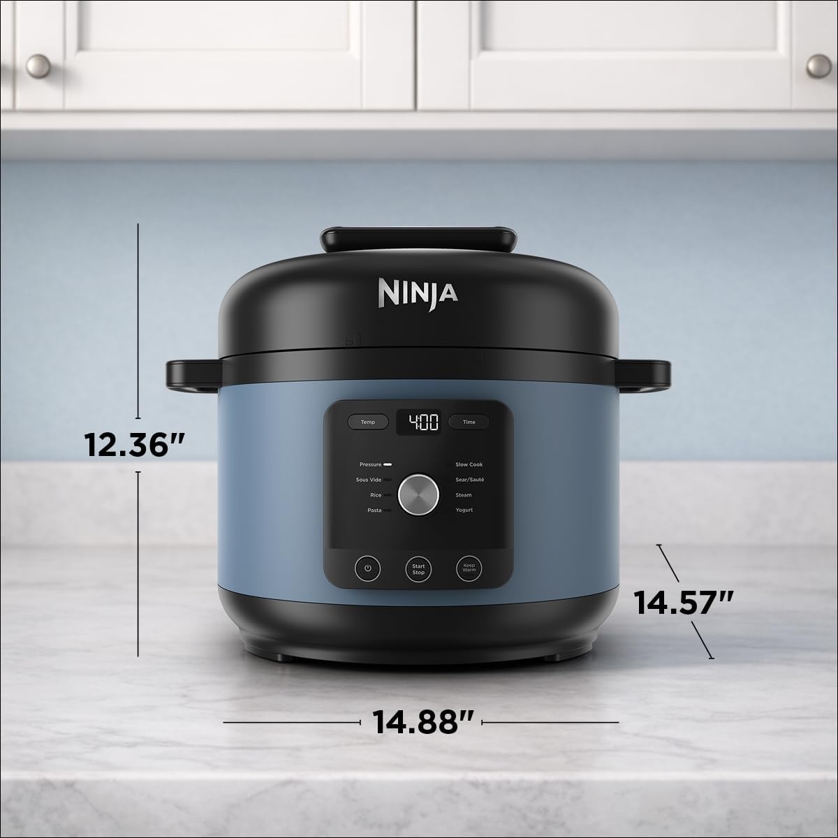 image:imageNinja HyperHeat 9in1 Pressure Cooker 65qt Blue Macaron PC201 Cooks 2X faster Sear Saut Slow Cook Steam amp Sous Vide 1200W PFASfree pot removable SimpliServe pot for easy servingBlue Macaron