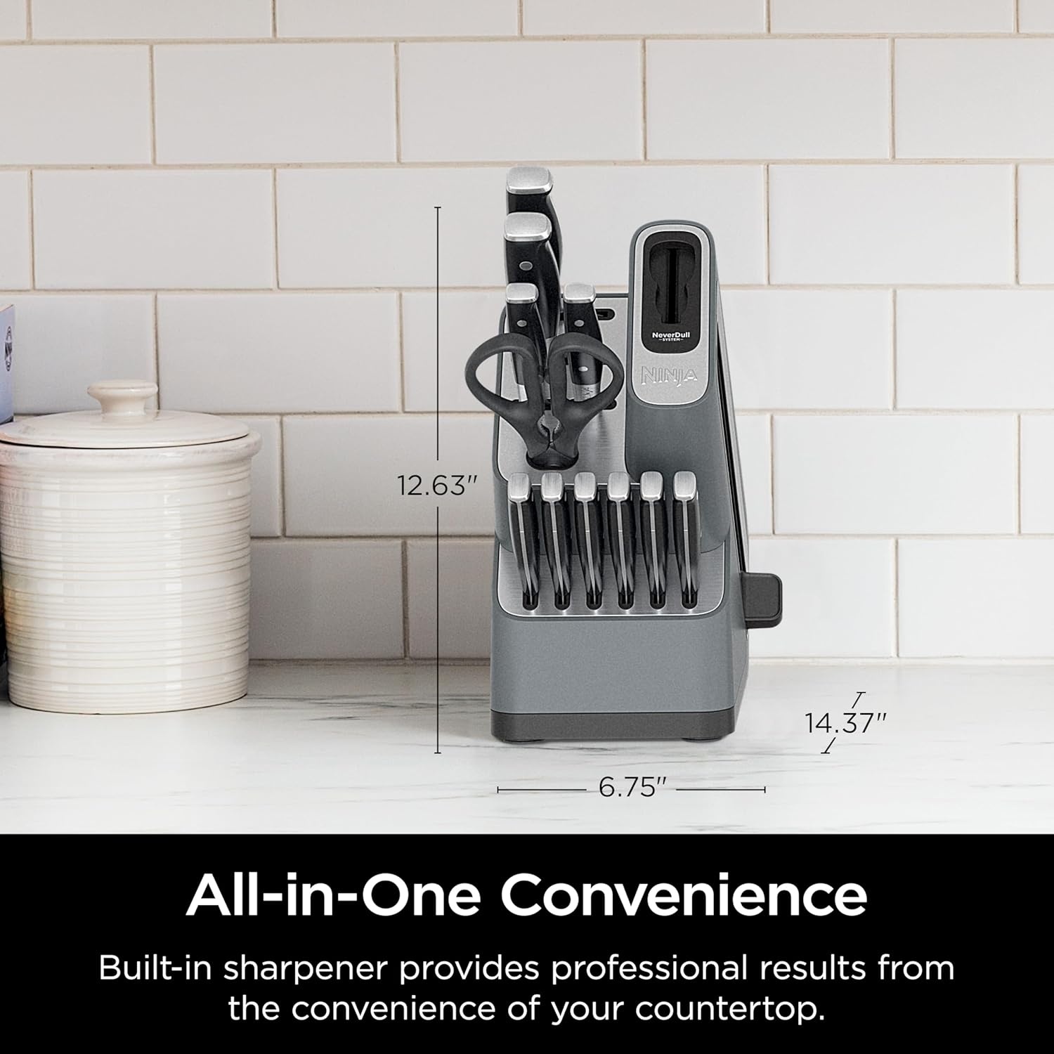 image:imageNinja NeverDull 15Pc Wood Series Knife Block StainlessWalnut K52015 Stays razorsharp 10 years Premium German stainless steel blades Foolproof builtin sharpener Walnut wood block amp handles12Piece