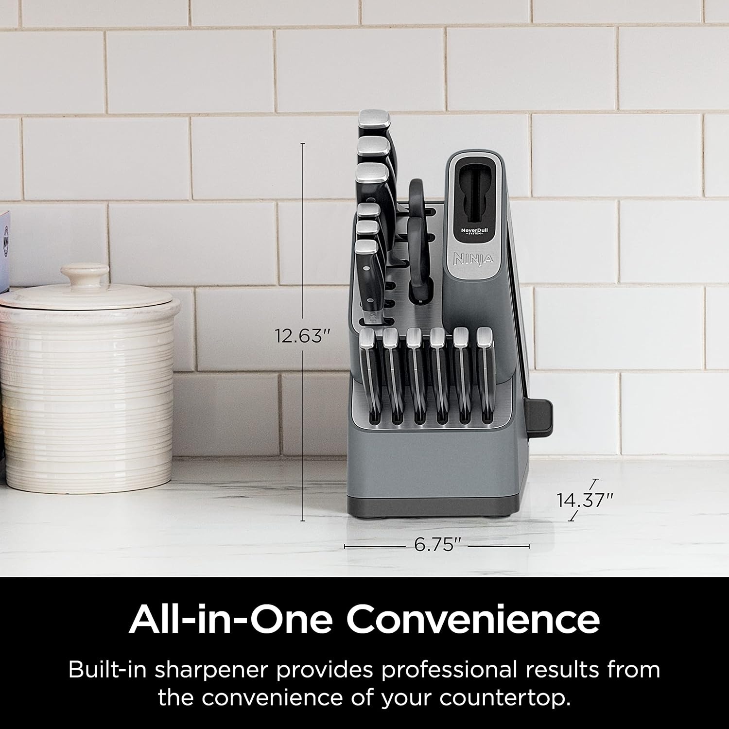 image:imageNinja NeverDull 15Pc Wood Series Knife Block StainlessWalnut K52015 Stays razorsharp 10 years Premium German stainless steel blades Foolproof builtin sharpener Walnut wood block amp handles14Piece