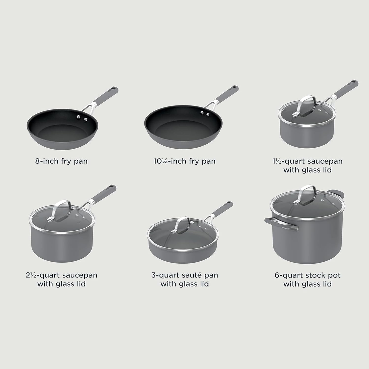 image:imageNinja NeverStick Professional HardAnodized 10 Piece Pots amp Pans Set Nonstick Cookware Set Durable Oven Safe to 500F Slate Grey C39500