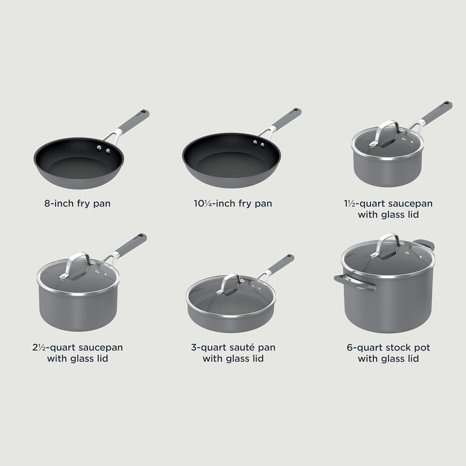 image:imageNinja Pots and Pans Set Non Stick Comfort Grip 10Piece Cookware Set with NeverStick Frying Pan Sauce Pan With Lid Stock Pot with Lid Nonstick Dishwasher Safe Oven Safe to 400F CW69010 NeverStick NonStick Cookware10 Piece Set