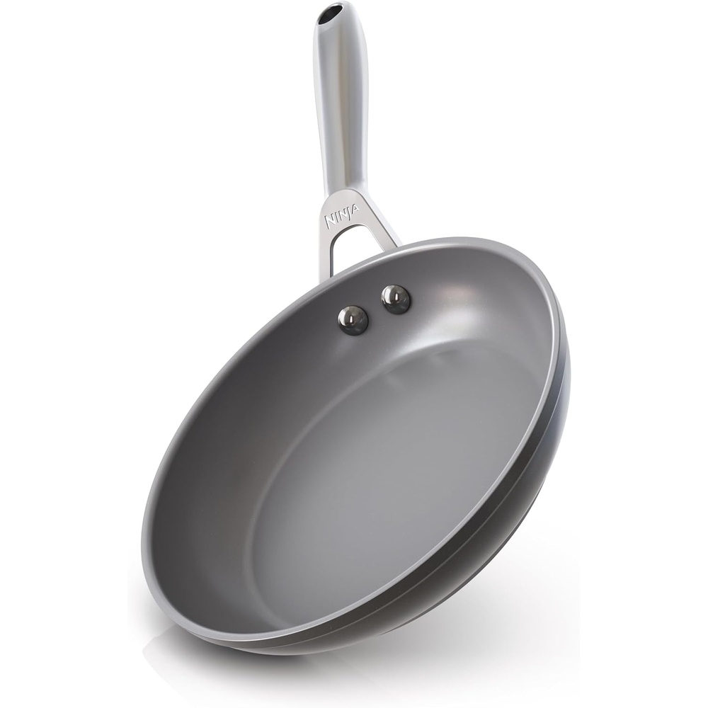 image:imageNinja Ceramic Pro 12 Fry Pan NonStick Pan Nontoxic PTFE Free Ceramic Coated Stainless Steel Handle Stove and Oven Safe to 550F All Stovetops amp Induction Compatible Black CW30030BK8 Fry Pan Black