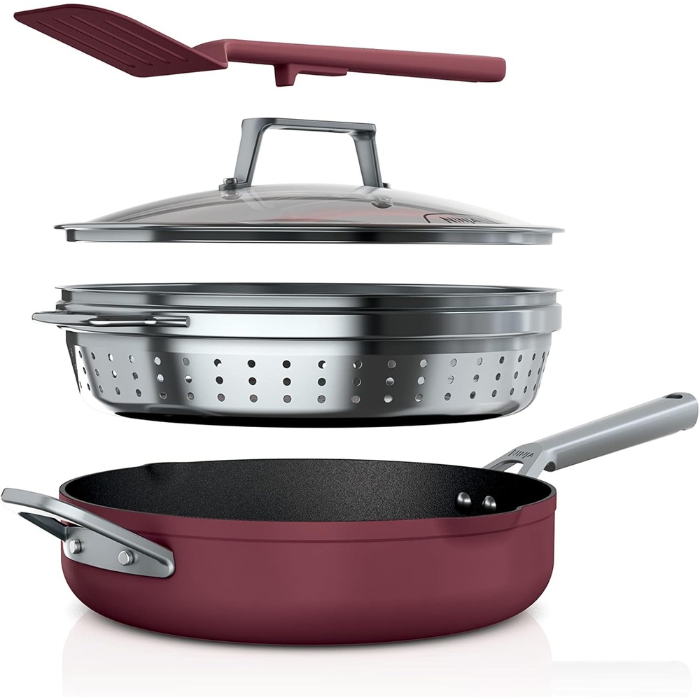 image:imageNinja Cookware Steamer Strainer Basket Glass Lid and Spatula Foodi NeverStick PossiblePan Premium Set with 4Quart Capacity Pan Nonstick Durable Oven Safe Cookware Cherry Tart CW102BLCherry Tart