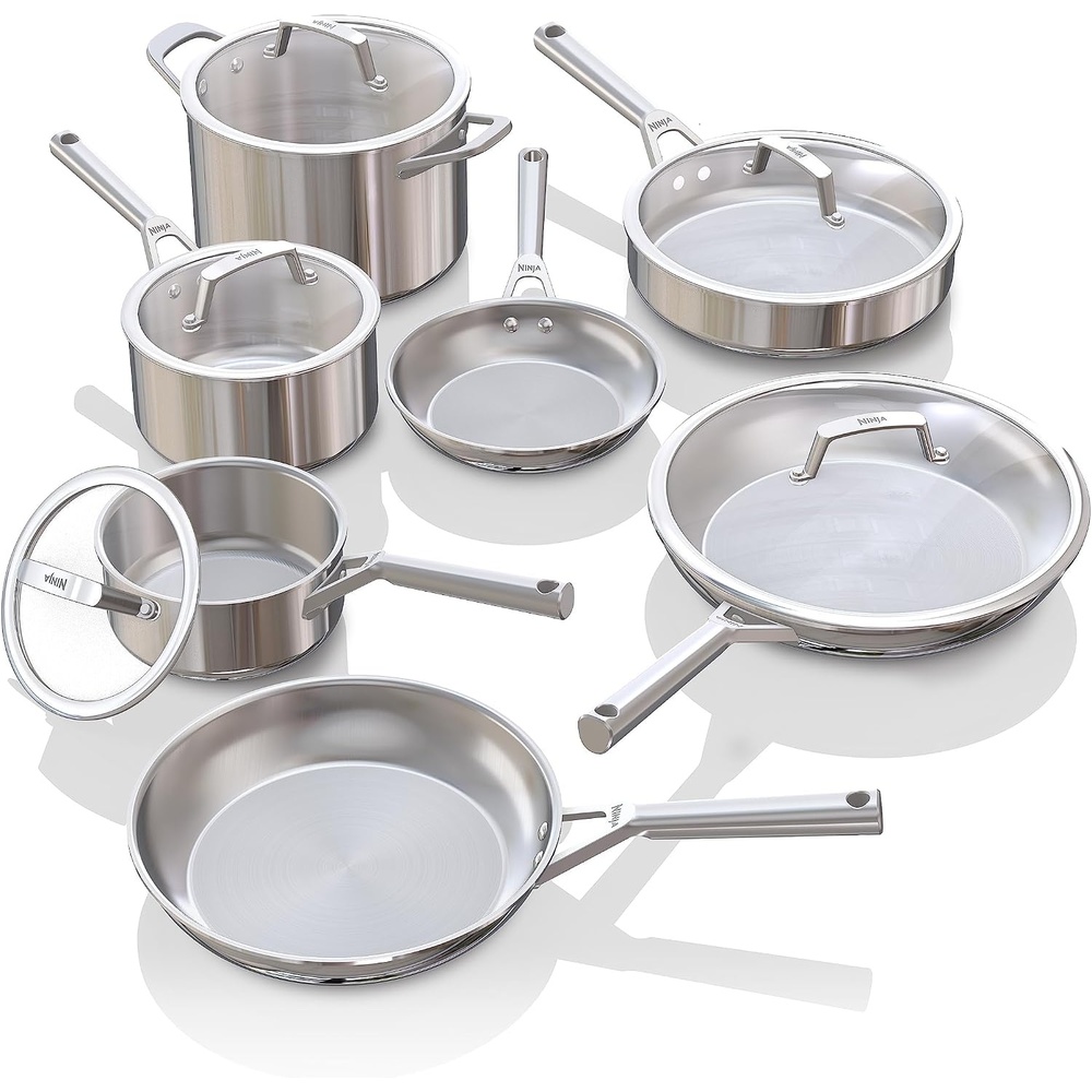 image:imageNinja EverClad 1025 Fry Pan TriPly Stainless C90026 Triply 1810 stainless pure aluminum core No warping hot spots All stovetops amp induction compatible Oven safe to 600F12 Piece Set