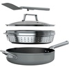Ninja, Cookware, Steamer, Strainer Basket, Glass Lid and Spatula, Foodi NeverStick PossiblePan, Premium Set with 4-Quart Capacity Pan, Nonstick, Durable, Oven Safe Cookware, Cherry Tart, CW102BL(Sea Salt Grey)