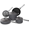 Ninja C33000 Foodi NeverStick Premium 3-Piece Cookware Set, 12-Inch Fry Pan, 5-Quart Sauté Pan with Glass Lid, Hard-Anodized, Nonstick, Durable & Oven Safe to 500°F, Slate Grey(8-Piece Set)