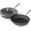 Ninja C33000 Foodi NeverStick Premium 3-Piece Cookware Set, 12-Inch Fry Pan, 5-Quart Sauté Pan with Glass Lid, Hard-Anodized, Nonstick, Durable & Oven Safe to 500°F, Slate Grey(3-Piece Set)