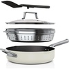 Ninja, Cookware, Steamer, Strainer Basket, Glass Lid and Spatula, Foodi NeverStick PossiblePan, Premium Set with 4-Quart Capacity Pan, Nonstick, Durable, Oven Safe Cookware, Cherry Tart, CW102BL(Vanilla Bean)