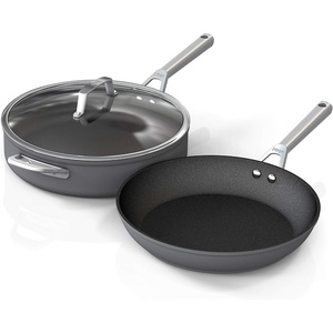Ninja C33000 Foodi NeverStick Premium 3-Piece Cookware Set, 12-Inch Fry Pan, 5-Quart Sauté Pan with Glass Lid, Hard-Anodized, Nonstick, Durable & Oven Safe to 500°F, Slate Grey(3-Piece Set)