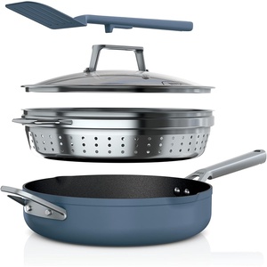 Ninja, Cookware, Steamer, Strainer Basket, Glass Lid and Spatula, Foodi NeverStick PossiblePan, Premium Set with 4-Quart Capacity Pan, Nonstick, Durable, Oven Safe Cookware, Cherry Tart, CW102BL(Macaron Blue)