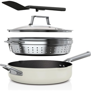 Ninja, Cookware, Steamer, Strainer Basket, Glass Lid and Spatula, Foodi NeverStick PossiblePan, Premium Set with 4-Quart Capacity Pan, Nonstick, Durable, Oven Safe Cookware, Cherry Tart, CW102BL(Vanilla Bean)