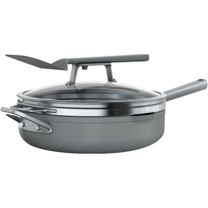 Ninja, Cookware, Steamer, Strainer Basket, Glass Lid and Spatula, Foodi NeverStick PossiblePan, Premium Set with 4-Quart Capacity Pan, Nonstick, Durable, Oven Safe Cookware, Cherry Tart, CW102BL(Sea Salt Grey)