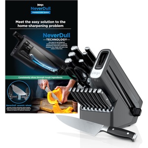 Ninja® NeverDull™ 15-Pc Wood Series Knife Block, Stainless/Walnut, K52015 | Stays razor-sharp 10+ years. Premium German stainless steel blades. Foolproof built-in sharpener. Walnut wood block & handles(17-Piece)