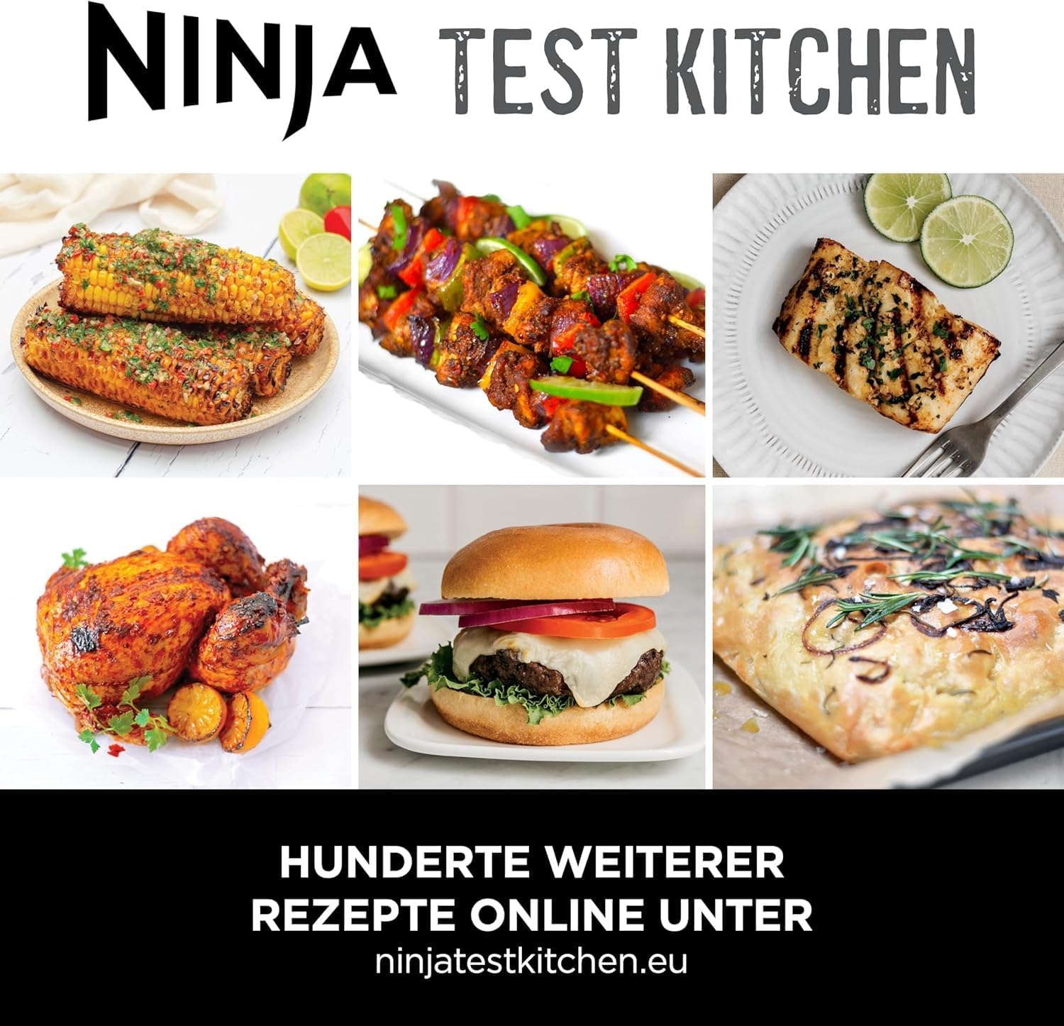 image:imageNinja 5in1 Indoor Grill and Oil Free Deep Fryer 5 Modes EG351EU Cooks up to 4 burgers 57L capacity low smoke emission digital meat thermometer included