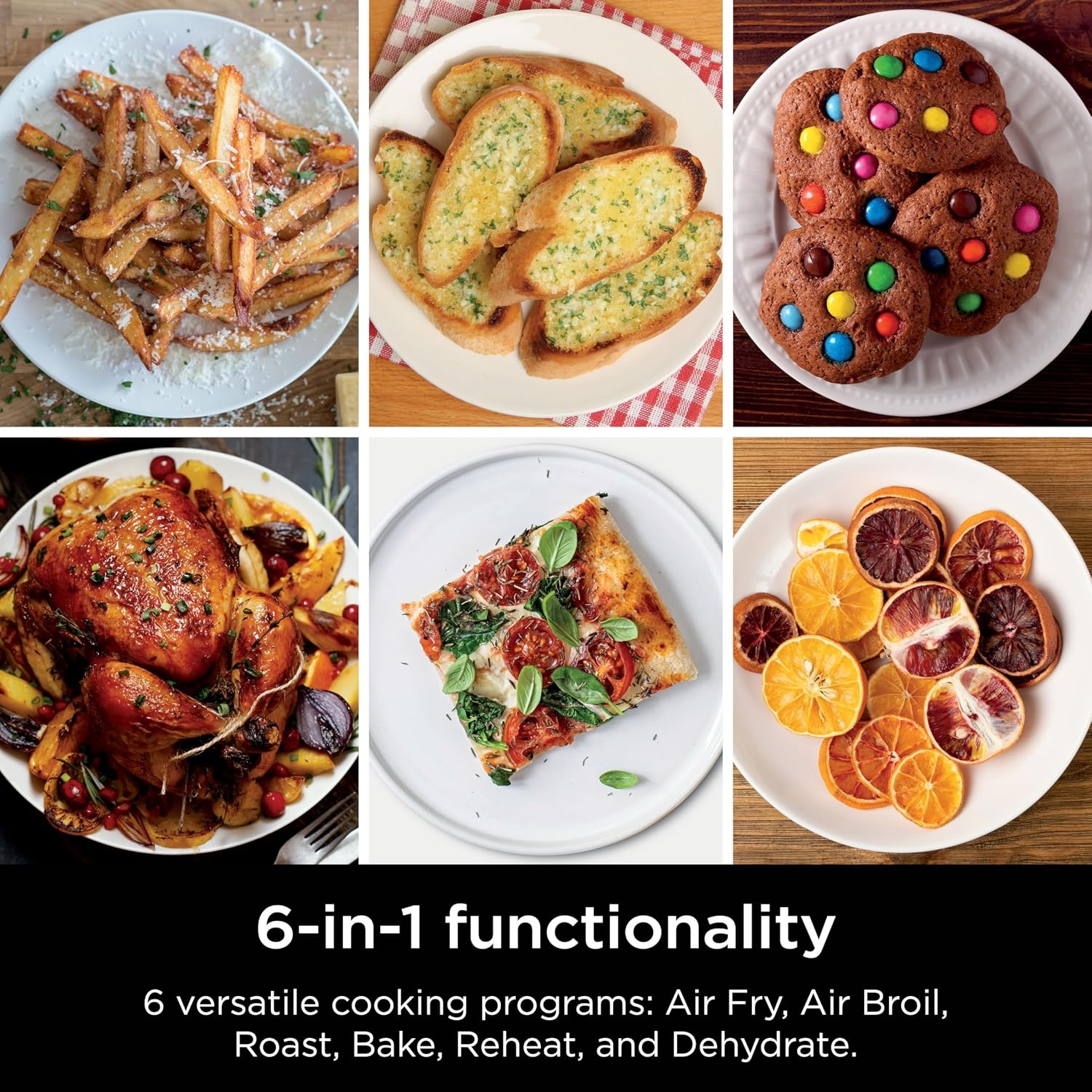 image:imageNinja Air Fryer DoubleStack 8 Qt 6in1 Black SL201 Air fry broil roast bake reheat dehydrate Cooks 4 foods at once Smart Finish Match Cook10 QT