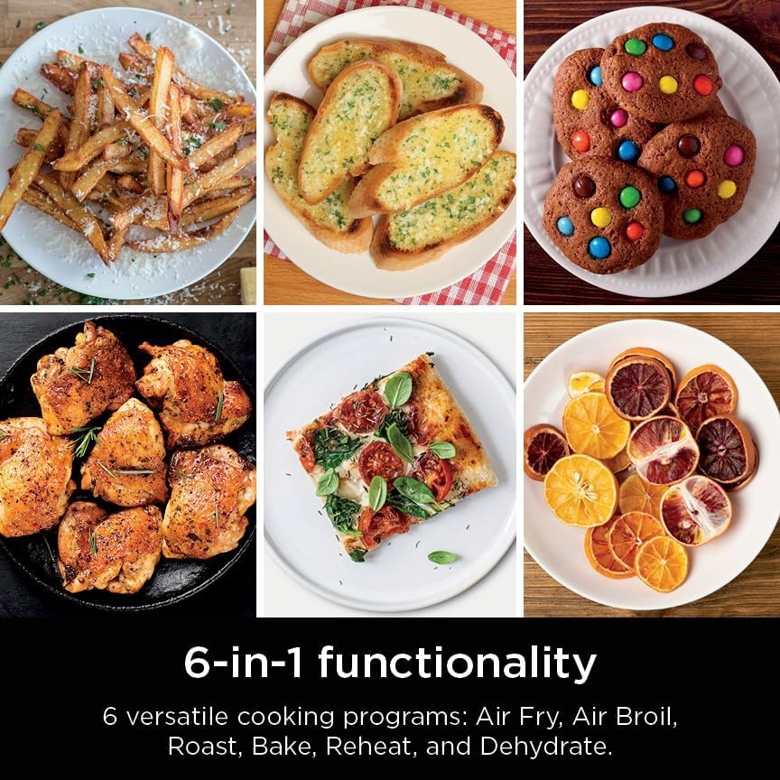 image:imageNinja Air Fryer DoubleStack 8 Qt 6in1 Black SL201 Air fry broil roast bake reheat dehydrate Cooks 4 foods at once Smart Finish Match Cook8 QT
