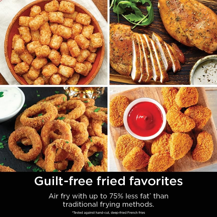 image:imageNinja Air Fryer DoubleStack 8 Qt 6in1 Black SL201 Air fry broil roast bake reheat dehydrate Cooks 4 foods at once Smart Finish Match Cook8 QT