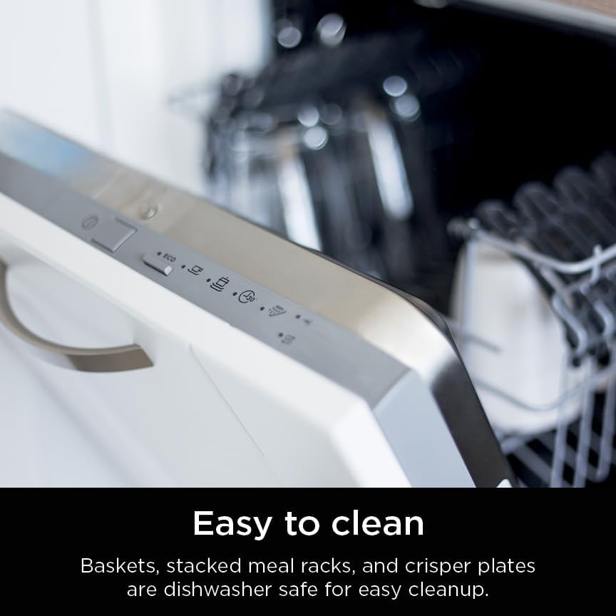 image:imageNinja Air Fryer DoubleStack 8 Qt 6in1 Black SL201 Air fry broil roast bake reheat dehydrate Cooks 4 foods at once Smart Finish Match Cook8 QT