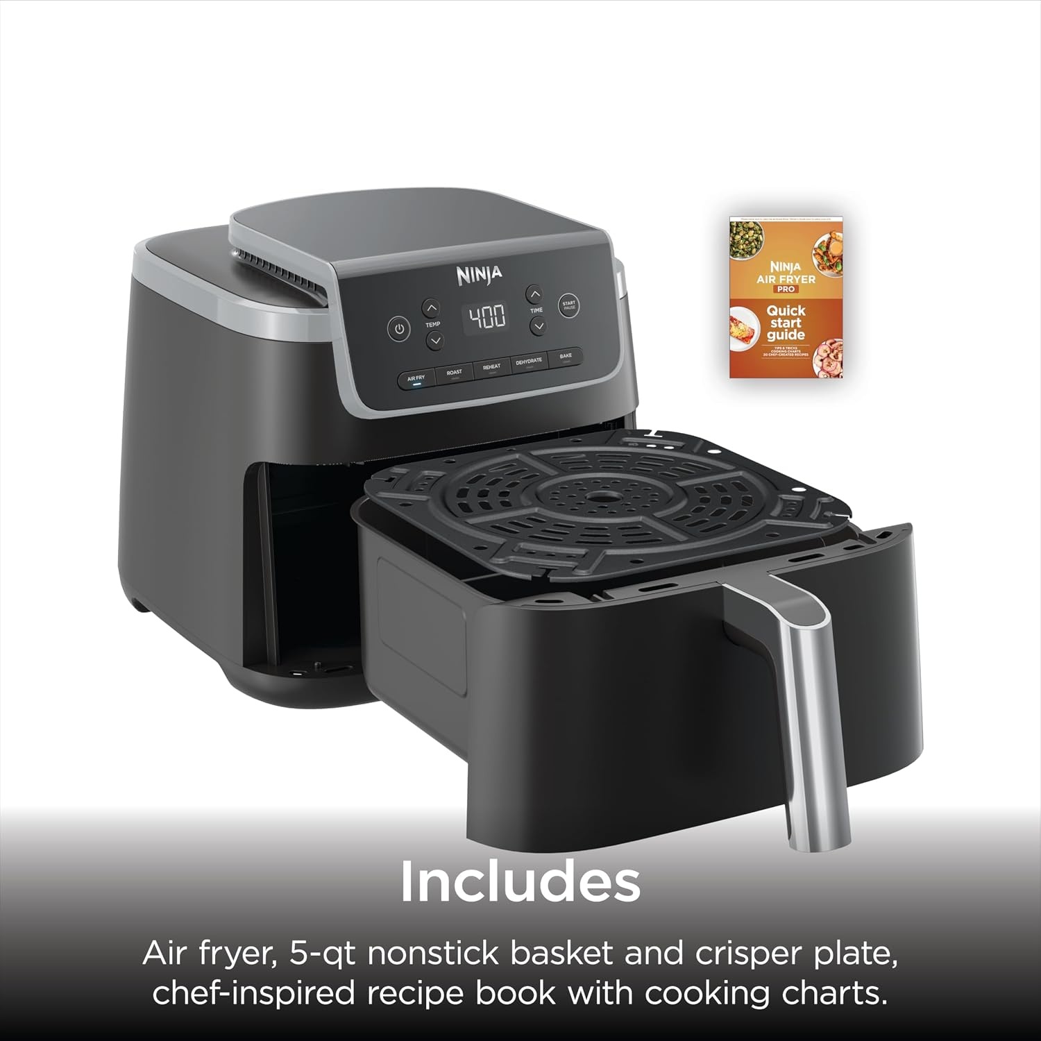 image:imageNinja Air Fryer Pro 5 Qt 5in1 Stone AF142SD Air fry bake roast reheat dehydrate 1750W 400F max Fits 4 lbs fries DishwashersafeBlack