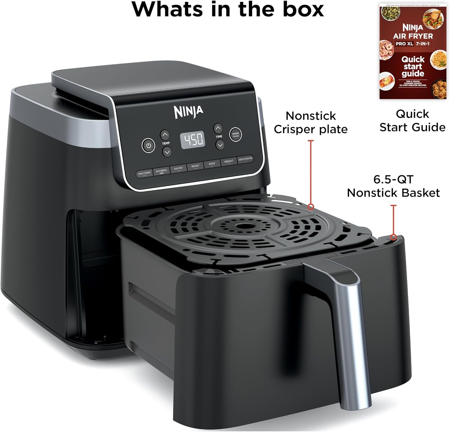 image:imageNinja Air Fryer Pro 5 Qt 5in1 Stone AF142SD Air fry bake roast reheat dehydrate 1750W 400F max Fits 4 lbs fries DishwashersafeCharcoal