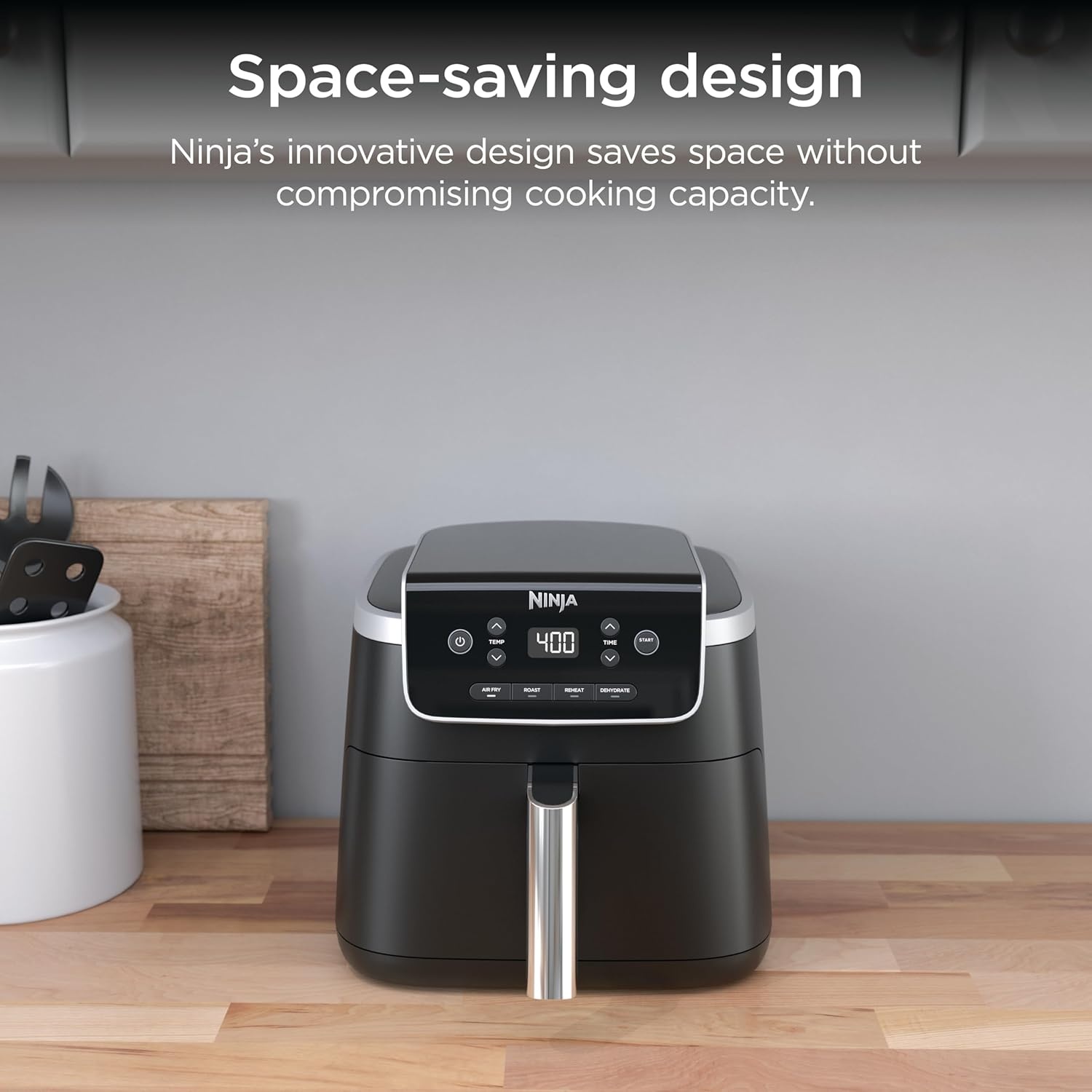 image:imageNinja Air Fryer Pro 5 Qt 5in1 Stone AF142SD Air fry bake roast reheat dehydrate 1750W 400F max Fits 4 lbs fries DishwashersafeGrey