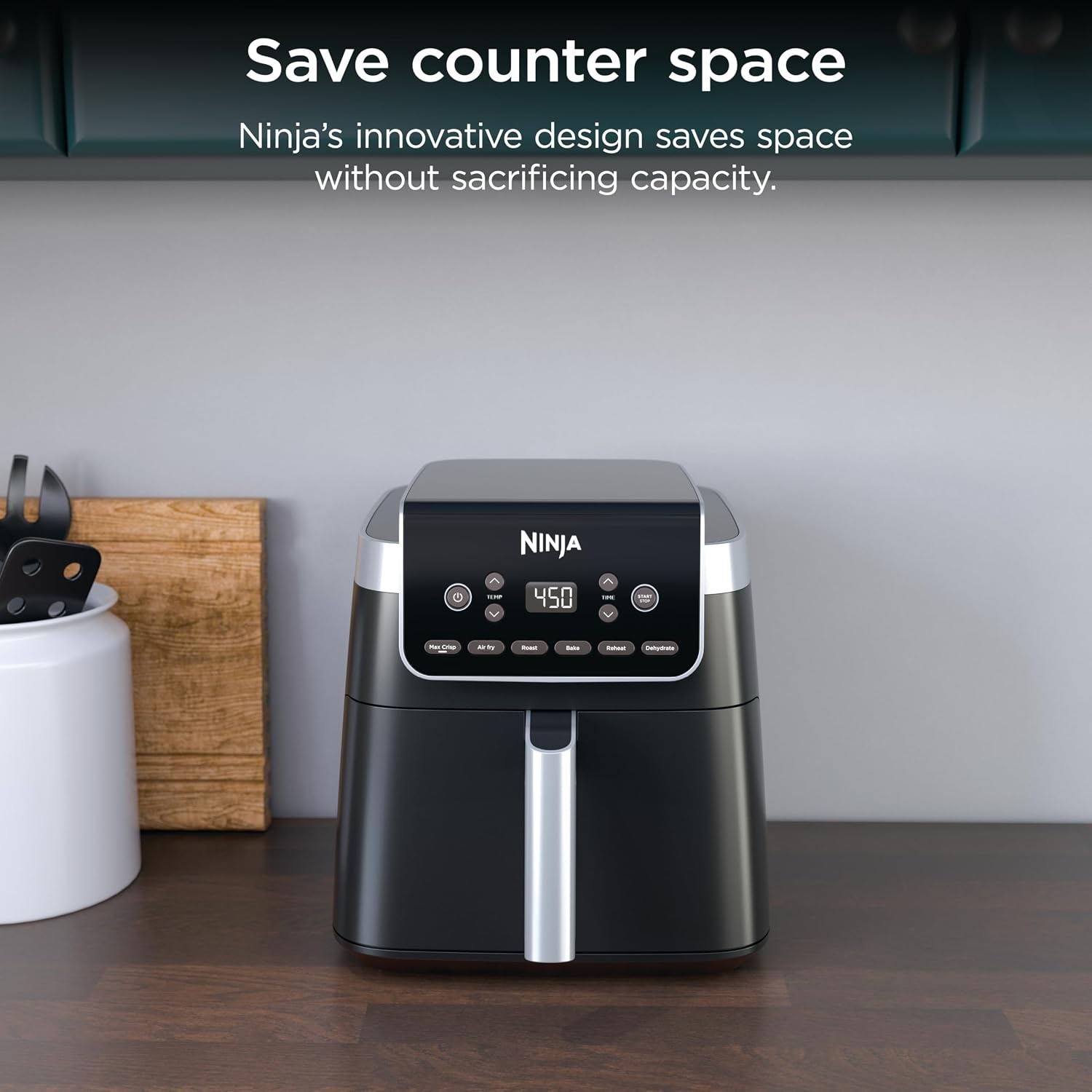image:imageNinja Air Fryer XL with MaxCrisp 65 Qt 6in1 Grey AF181 Max crisp air fry roast bake reheat dehydrate 1750W 450F max Fits 9 lbs wings65 QT MAX