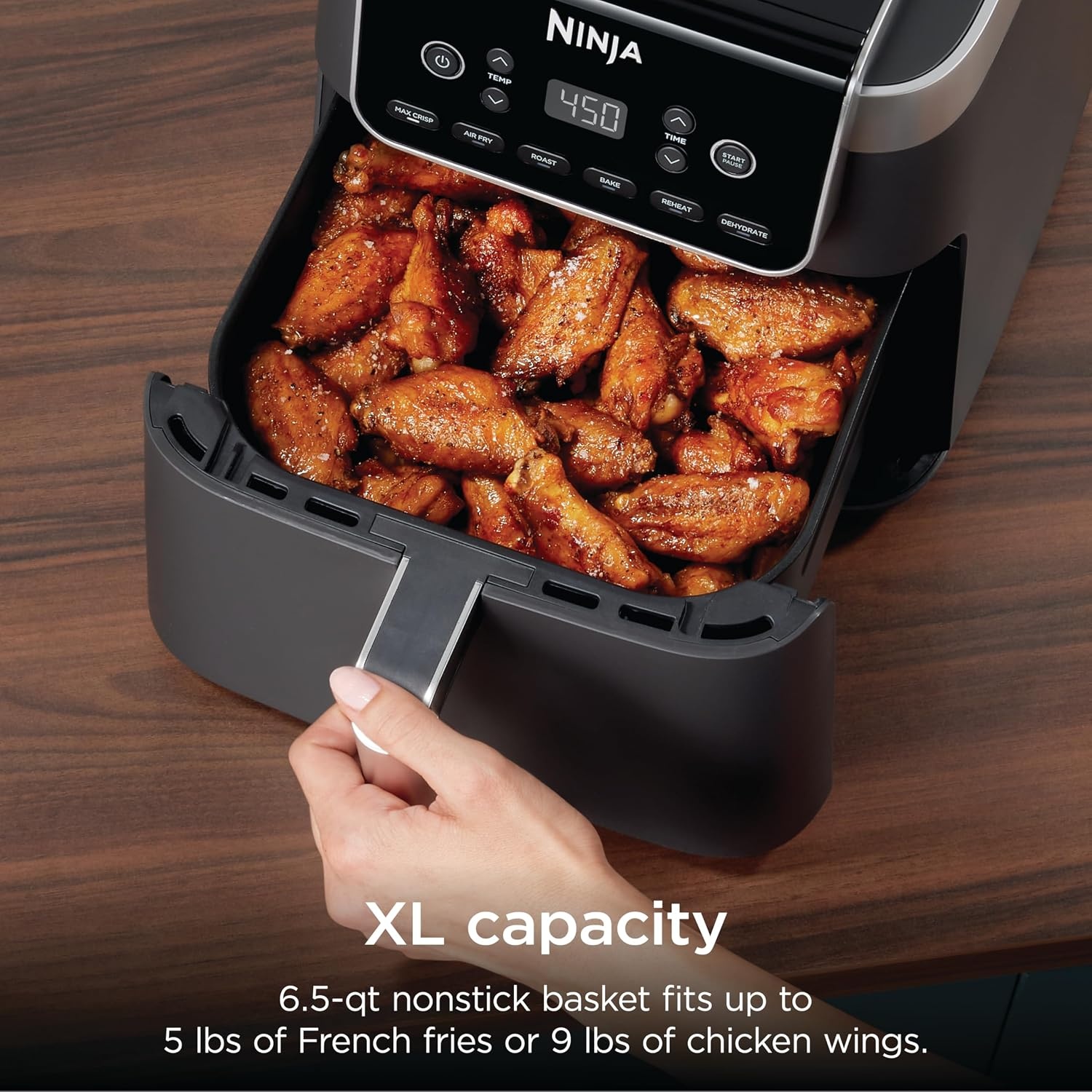 image:imageNinja Air Fryer XL with MaxCrisp 65 Qt 6in1 Grey AF181 Max crisp air fry roast bake reheat dehydrate 1750W 450F max Fits 9 lbs wings65 QT MAX