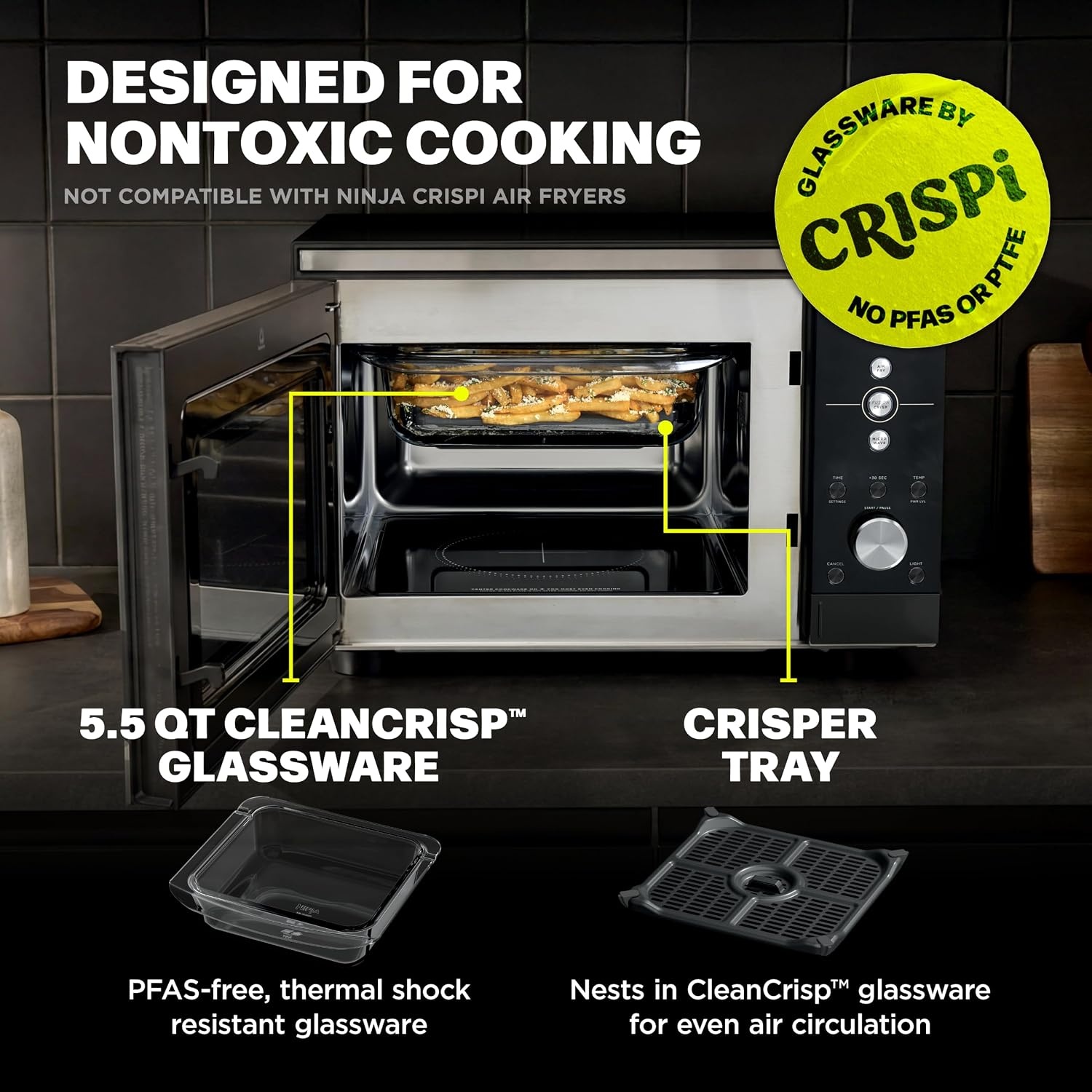 image:imageNinja Crispi Microwave amp Air Fryer with FusionCrisp Silver MW101 Replaces a countertop microwave and air fryer with 14 functions Fast 1000W microwave and powerful 1700W Ninja air fryerBlack