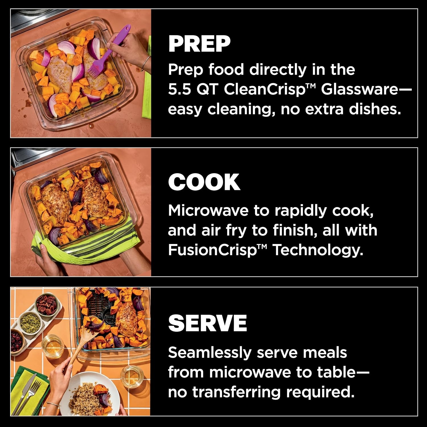 image:imageNinja Crispi Microwave amp Air Fryer with FusionCrisp Silver MW101 Replaces a countertop microwave and air fryer with 14 functions Fast 1000W microwave and powerful 1700W Ninja air fryerBlack