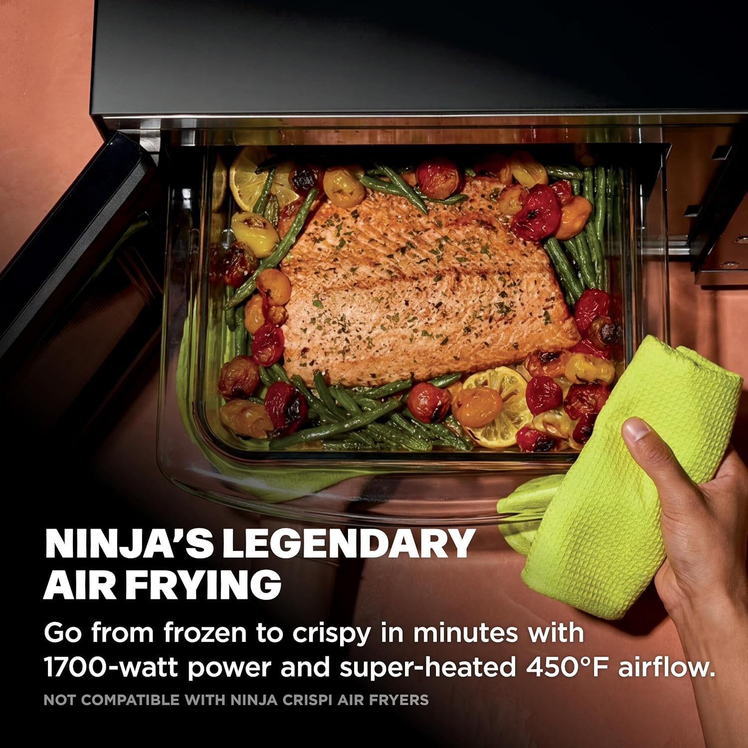 image:imageNinja Crispi Microwave amp Air Fryer with FusionCrisp Silver MW101 Replaces a countertop microwave and air fryer with 14 functions Fast 1000W microwave and powerful 1700W Ninja air fryerBlack