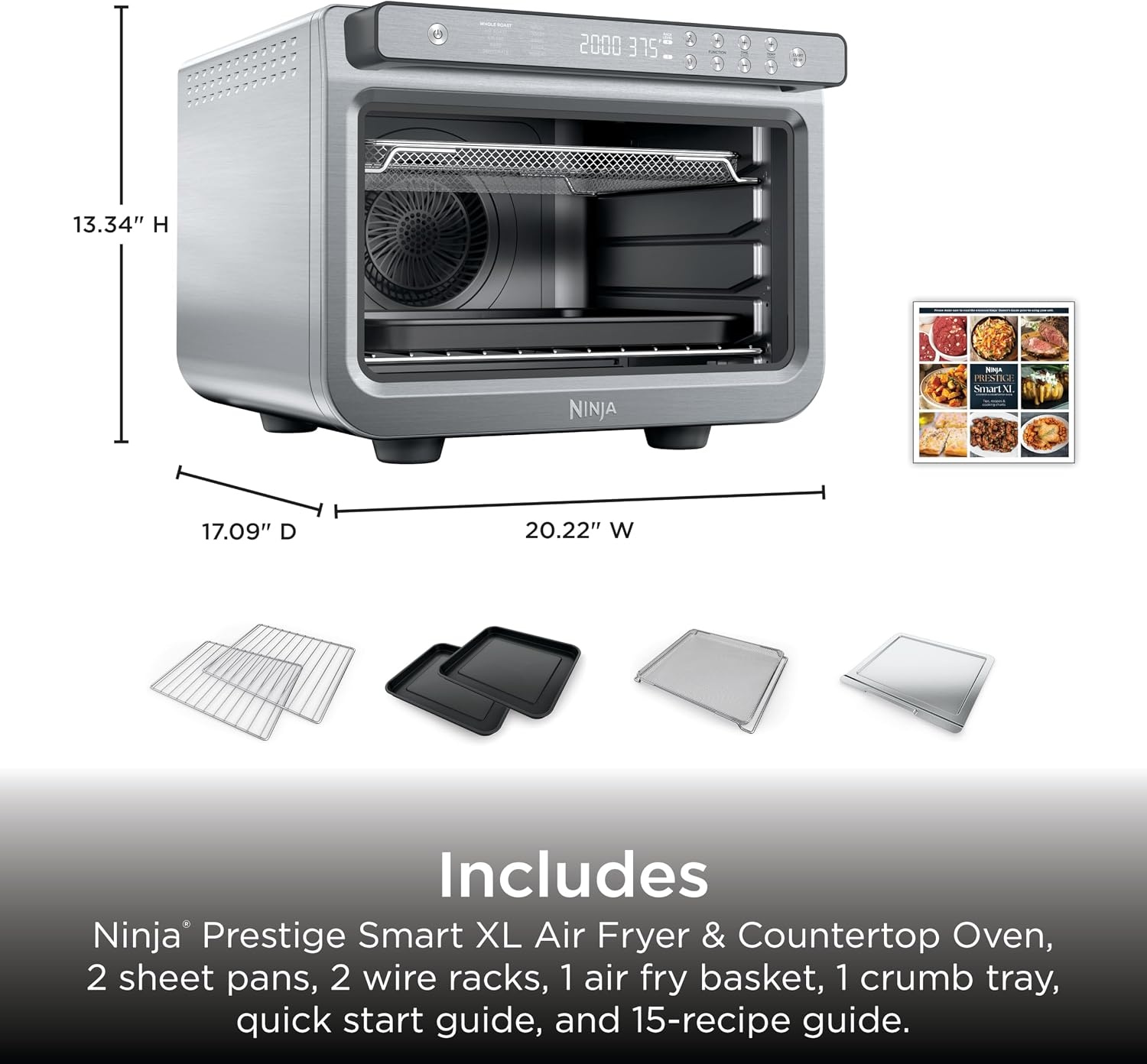image:imageNinja DCT451 12in1 Smart Double Oven with FlexDoor Thermometer FlavorSeal Smart Finish Rapid Top Convection and Air Fry Bottom Stainless Steel Smart Cook thermometer FlavorSeal Smart Finish Air fry bake broil roast pizza10in1 XL Prestige