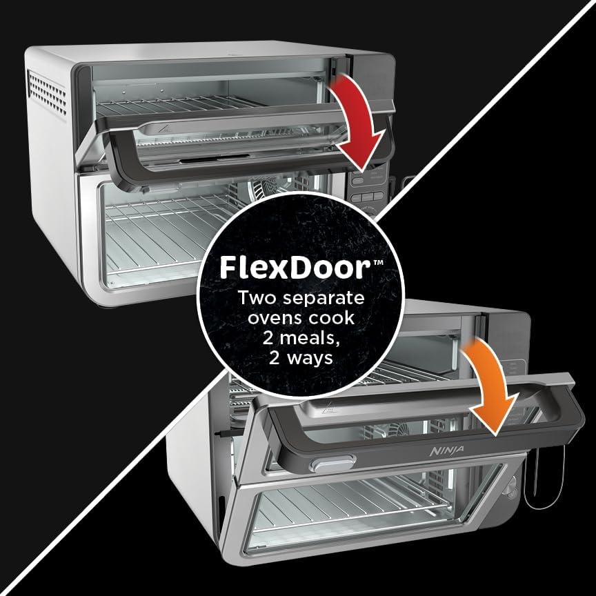 image:imageNinja DCT451 12in1 Smart Double Oven with FlexDoor Thermometer FlavorSeal Smart Finish Rapid Top Convection and Air Fry Bottom Stainless Steel Smart Cook thermometer FlavorSeal Smart Finish Air fry bake broil roast pizza12in1 w Flexdoor